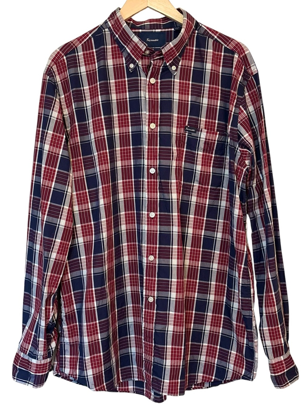 Faconnable Club Red, Navy & White Plaid Button-Down Men’s Shirt XL